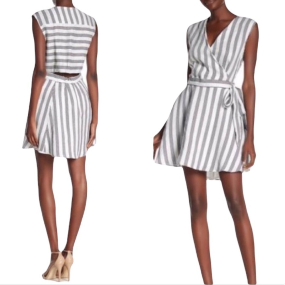 Mello Day Faux Wrap Striped Linen Dress Size‎ Small